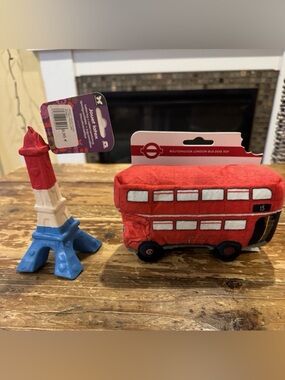 NWT London Toy Company Bus & Jouet Brand Eiffel Tower - Small Dog Squeaky Toys